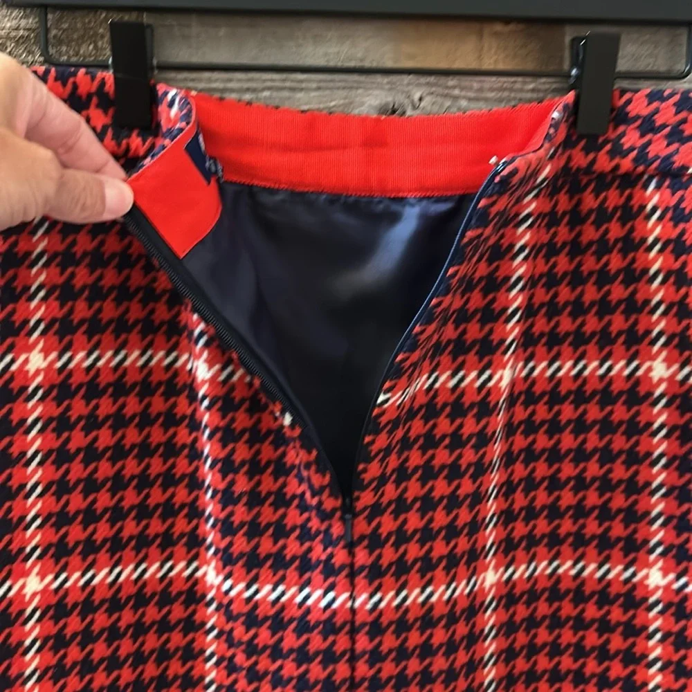 Boden British Tweed Red Navy Houndstooth Skirt Size 4L - Picture 7 of 10